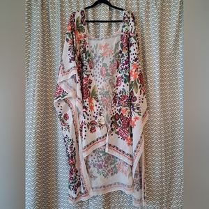 Floral white kimono wrap, 3x/4x